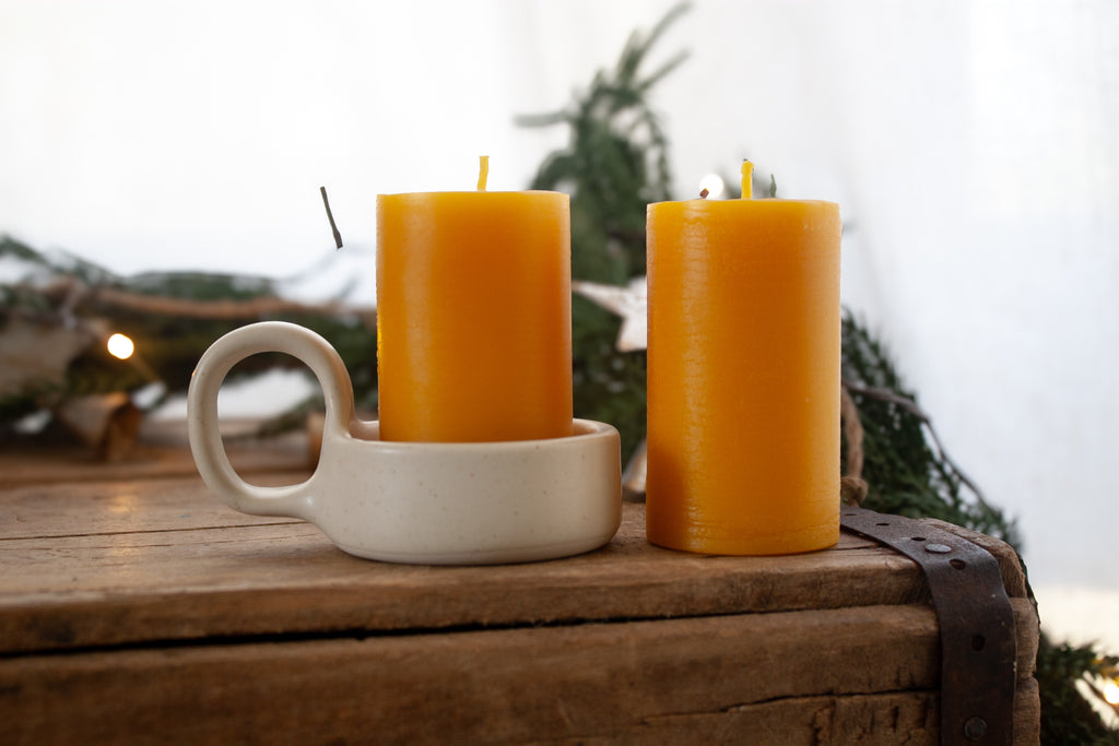 Pottery pillar candle holder