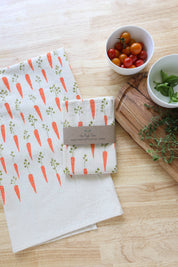 Carrot Kitchen Towel, Handprinted Garden Tea Towel