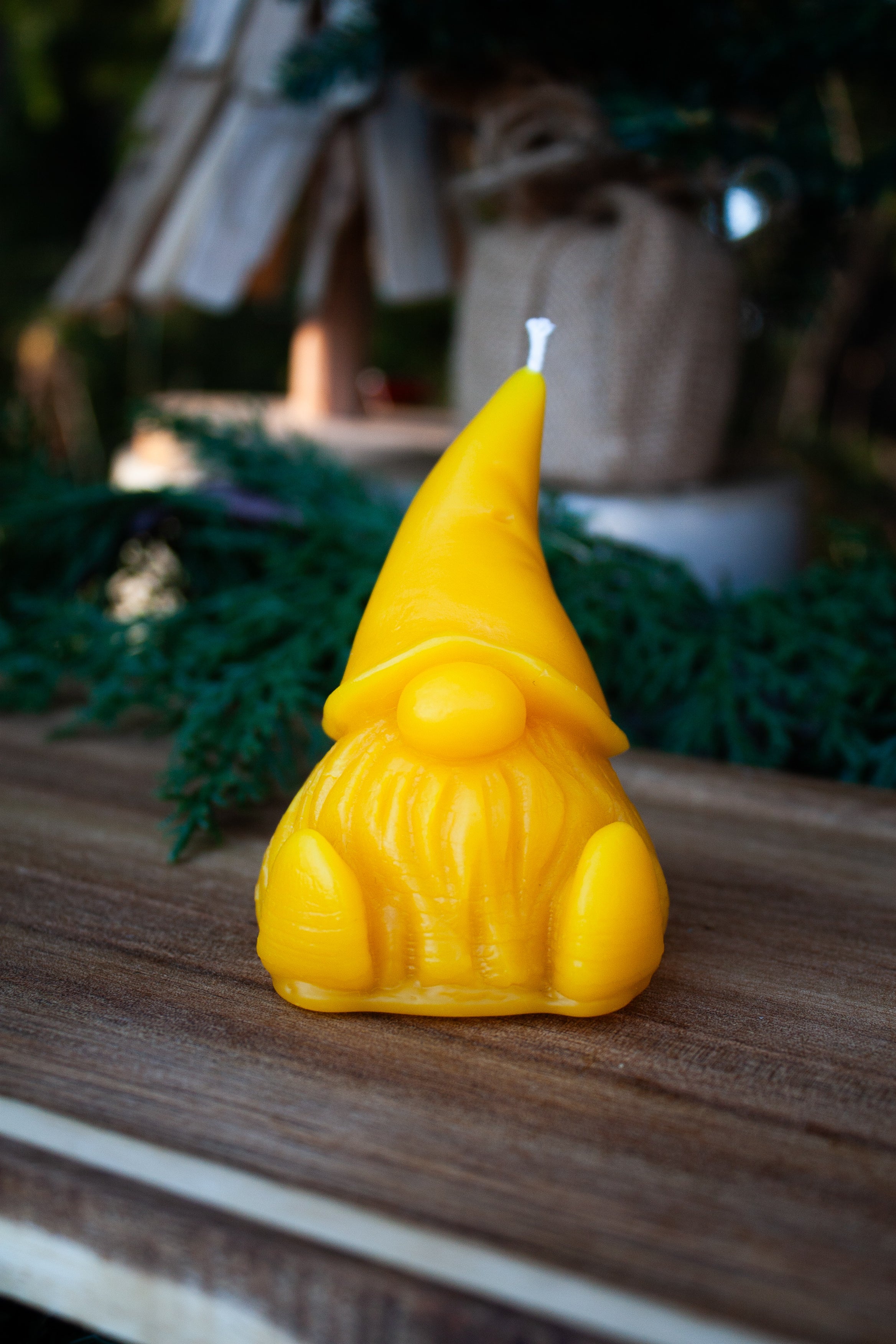 Gnome beeswax candle