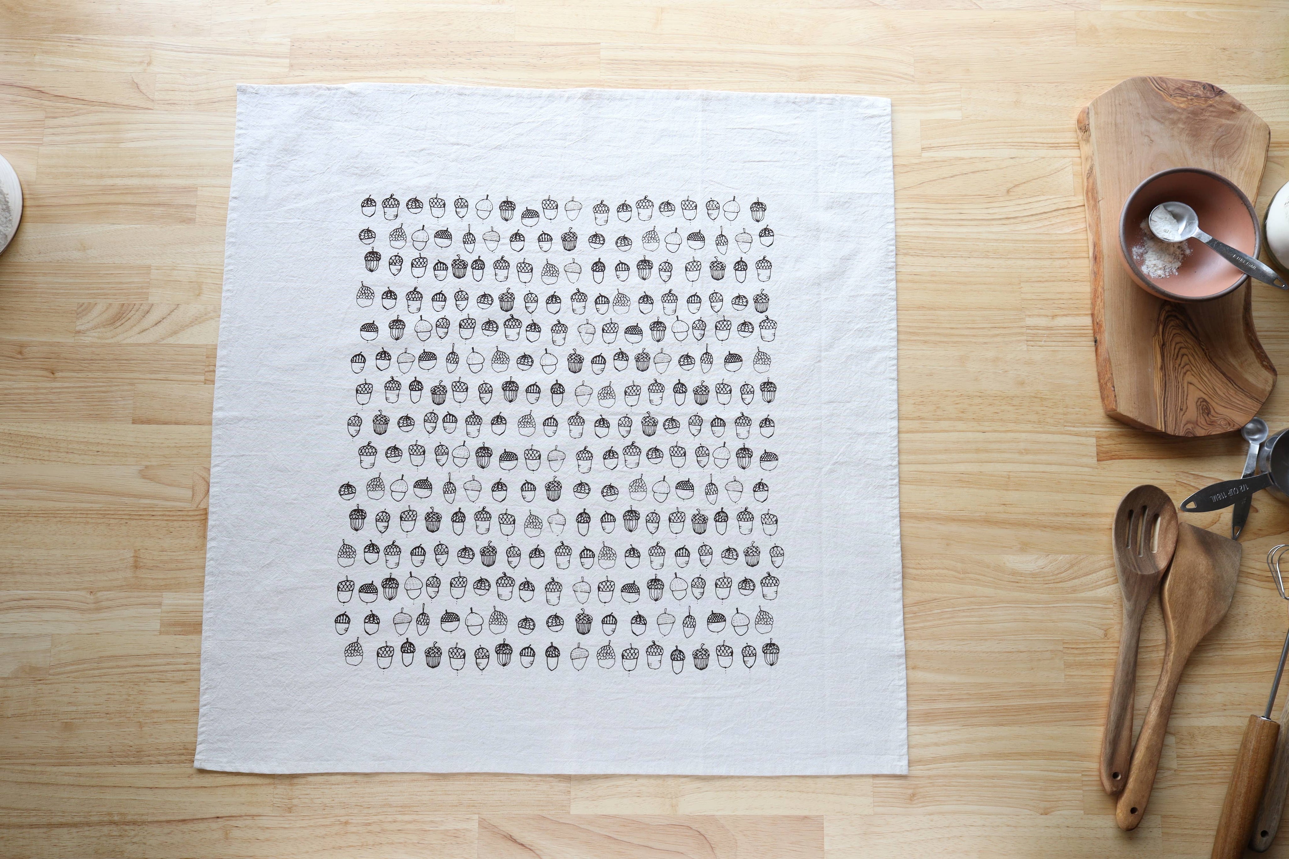Acorn Fall Kitchen Towel – Natural Cotton Handprinted in USA