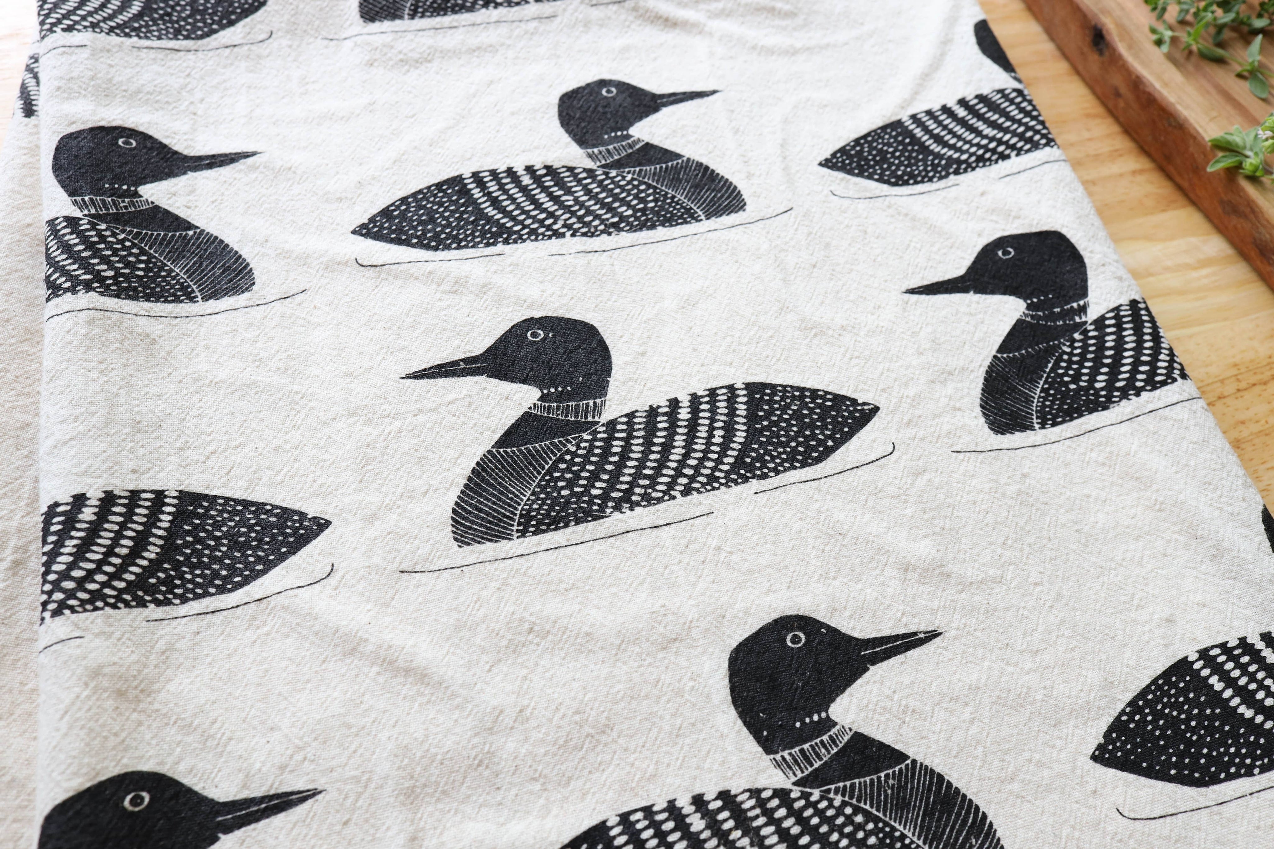 Common Loon Kitchen Towel –Hand Printed Loon Towel