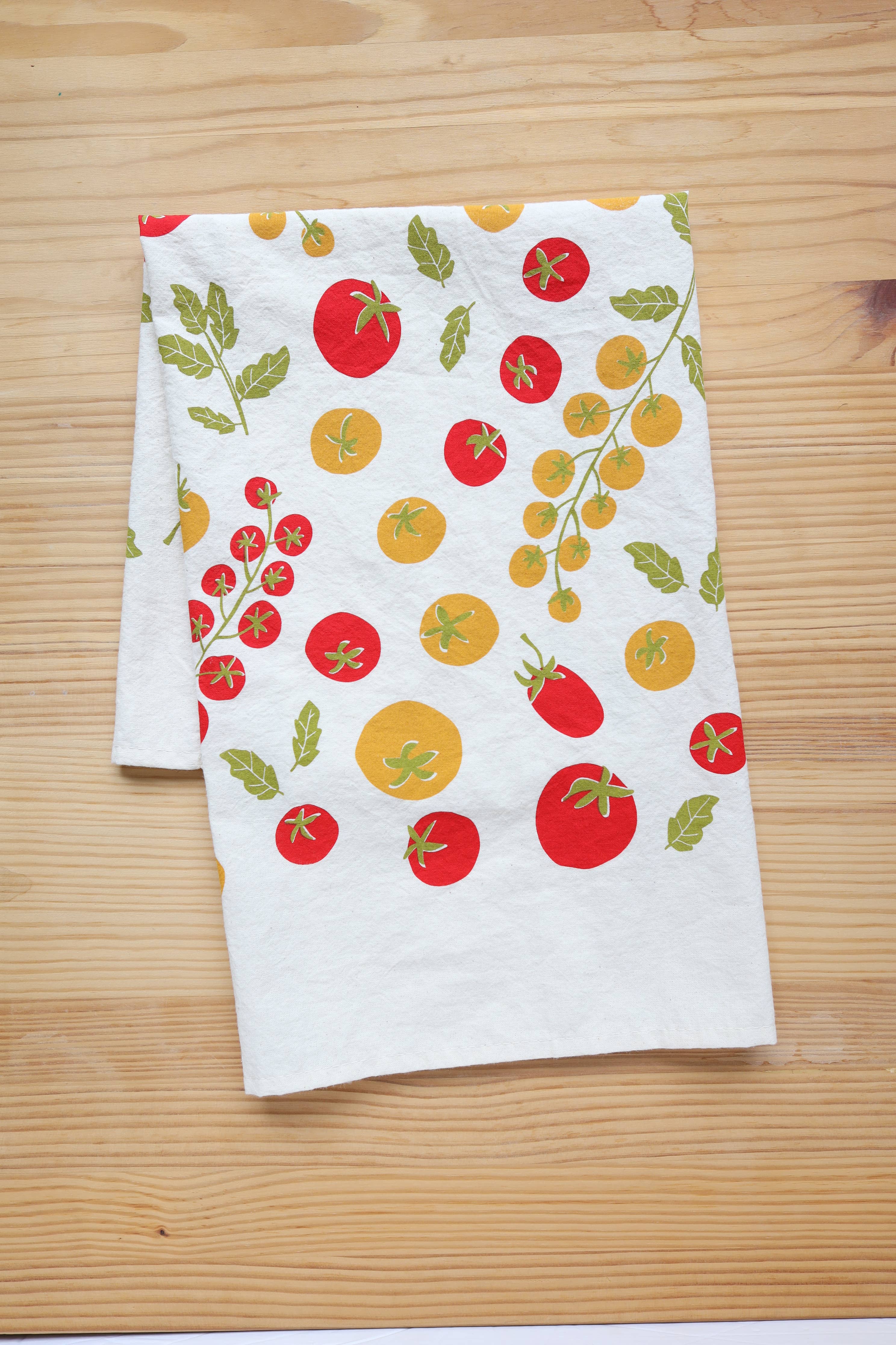 Tomato Tea Towel, Handprinted in USA, Natural Cotton