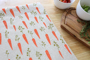 Carrot Kitchen Towel, Handprinted Garden Tea Towel