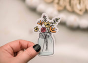 Original Mason Jar Flowers Vinyl Sticker, 3x3 in