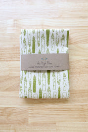 Asparagus Cotton Kitchen Towel, Handprinted Tea Towel
