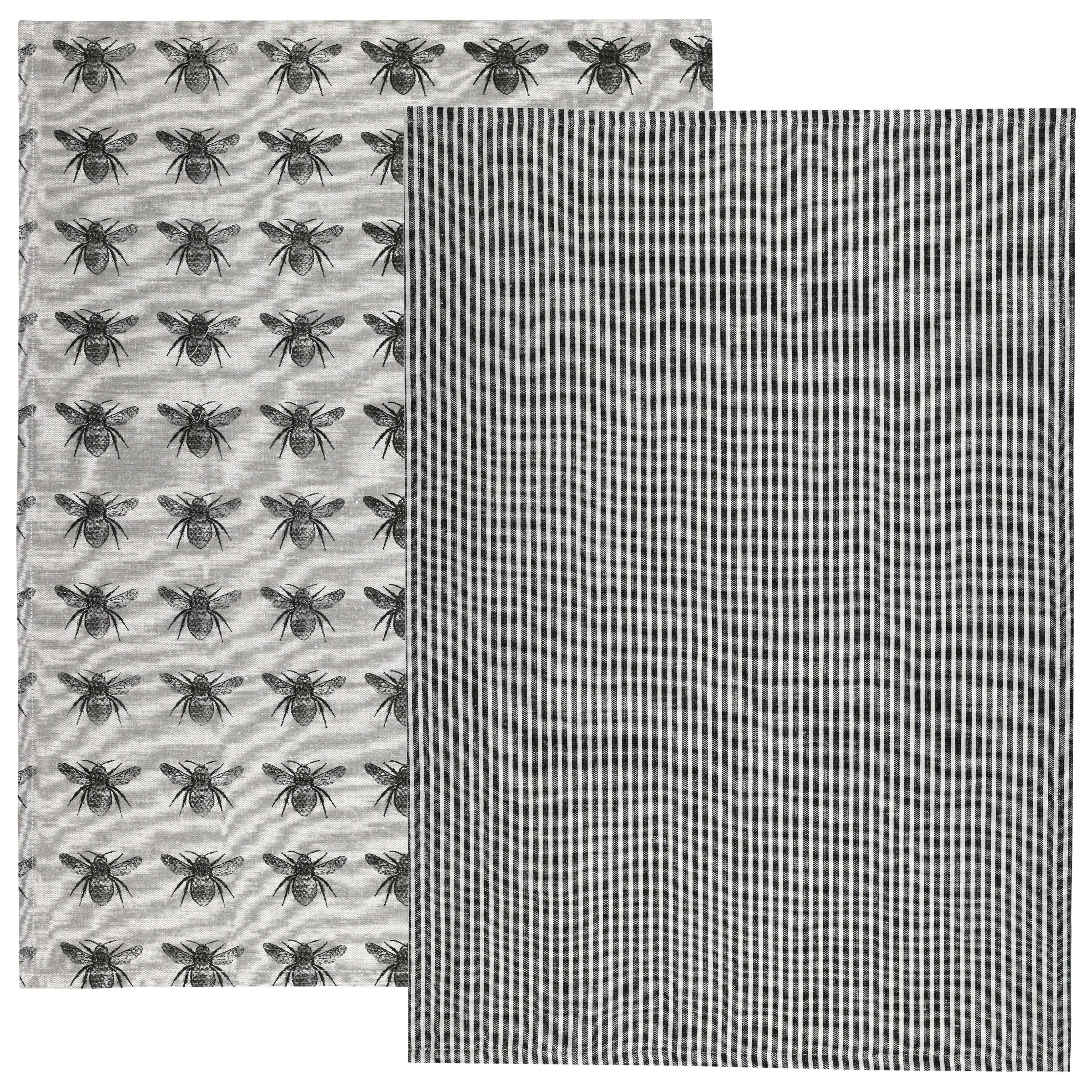 Olive Green Honey Bee Tea Towel Pack