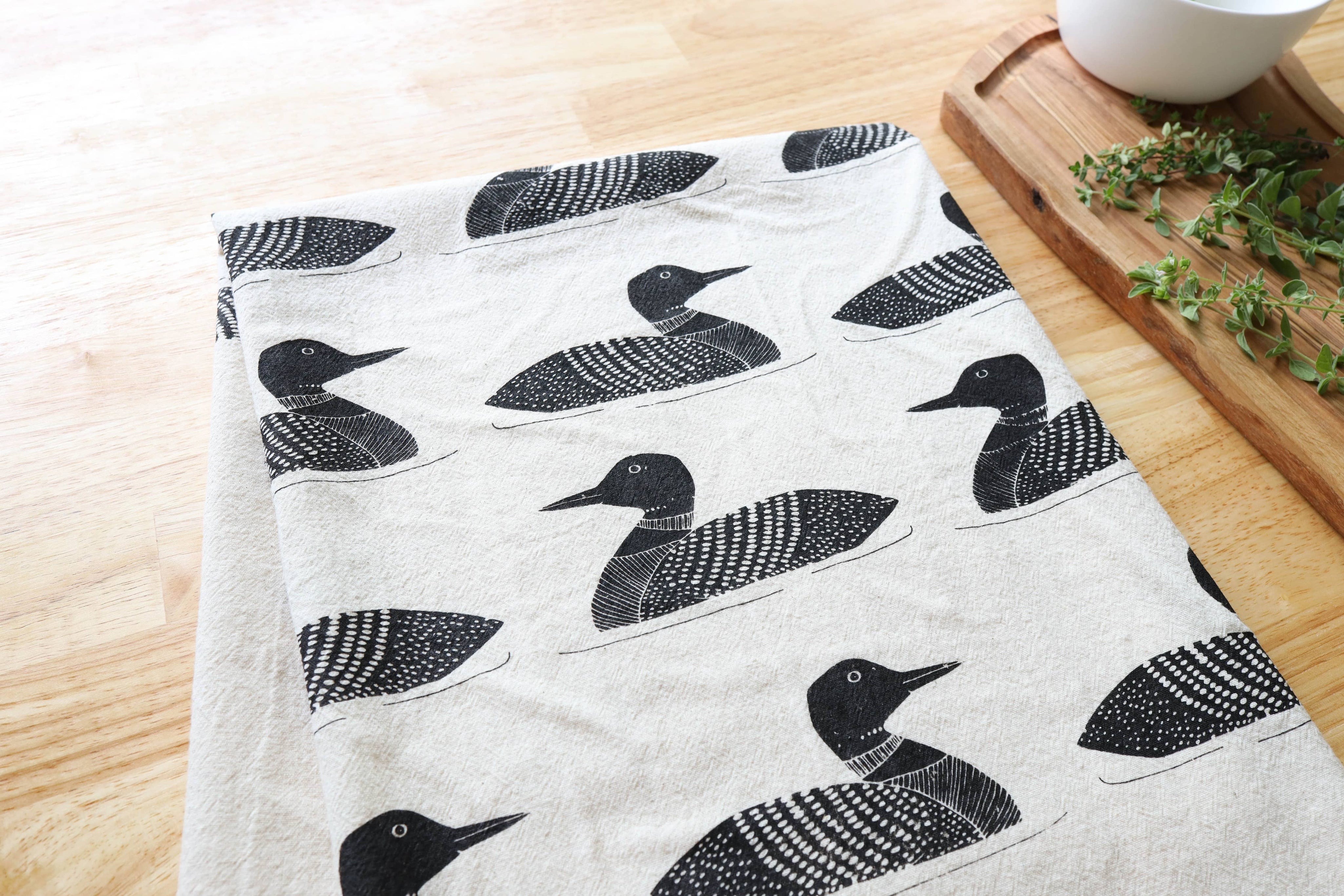 Common Loon Kitchen Towel –Hand Printed Loon Towel