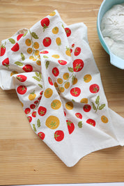 Tomato Tea Towel, Handprinted in USA, Natural Cotton