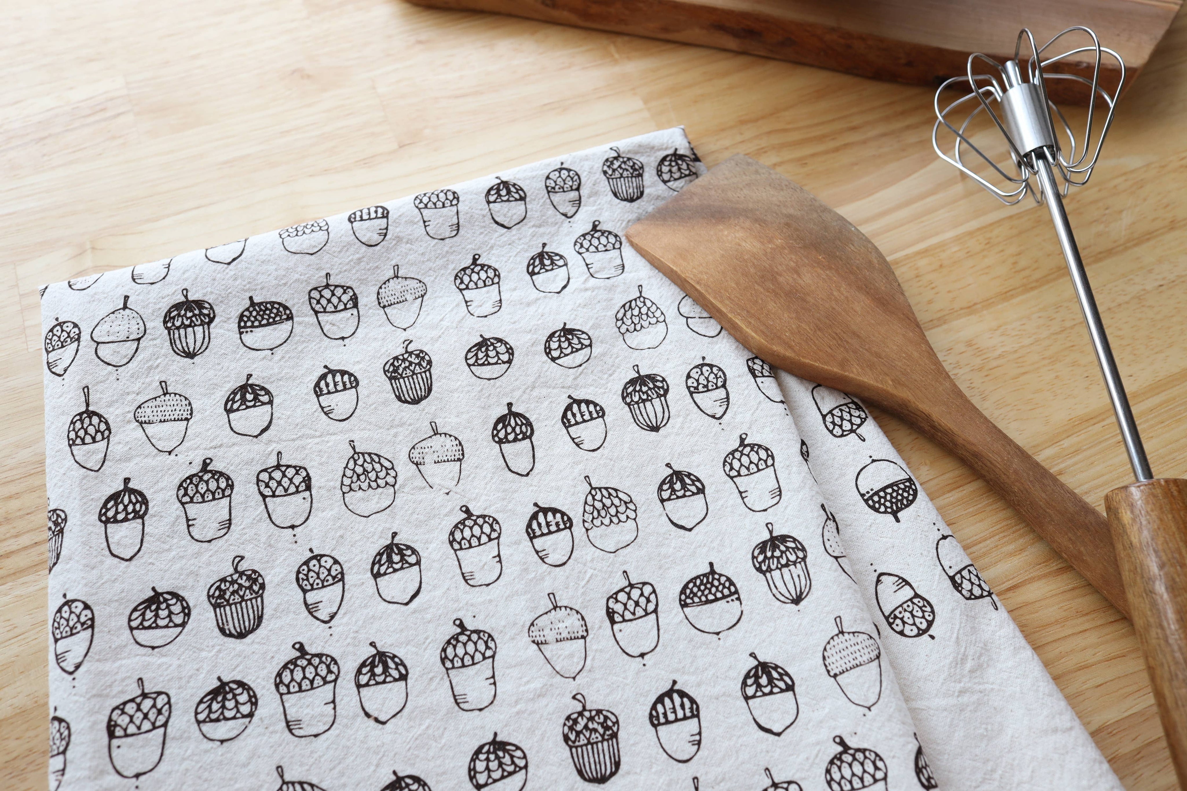 Acorn Fall Kitchen Towel – Natural Cotton Handprinted in USA