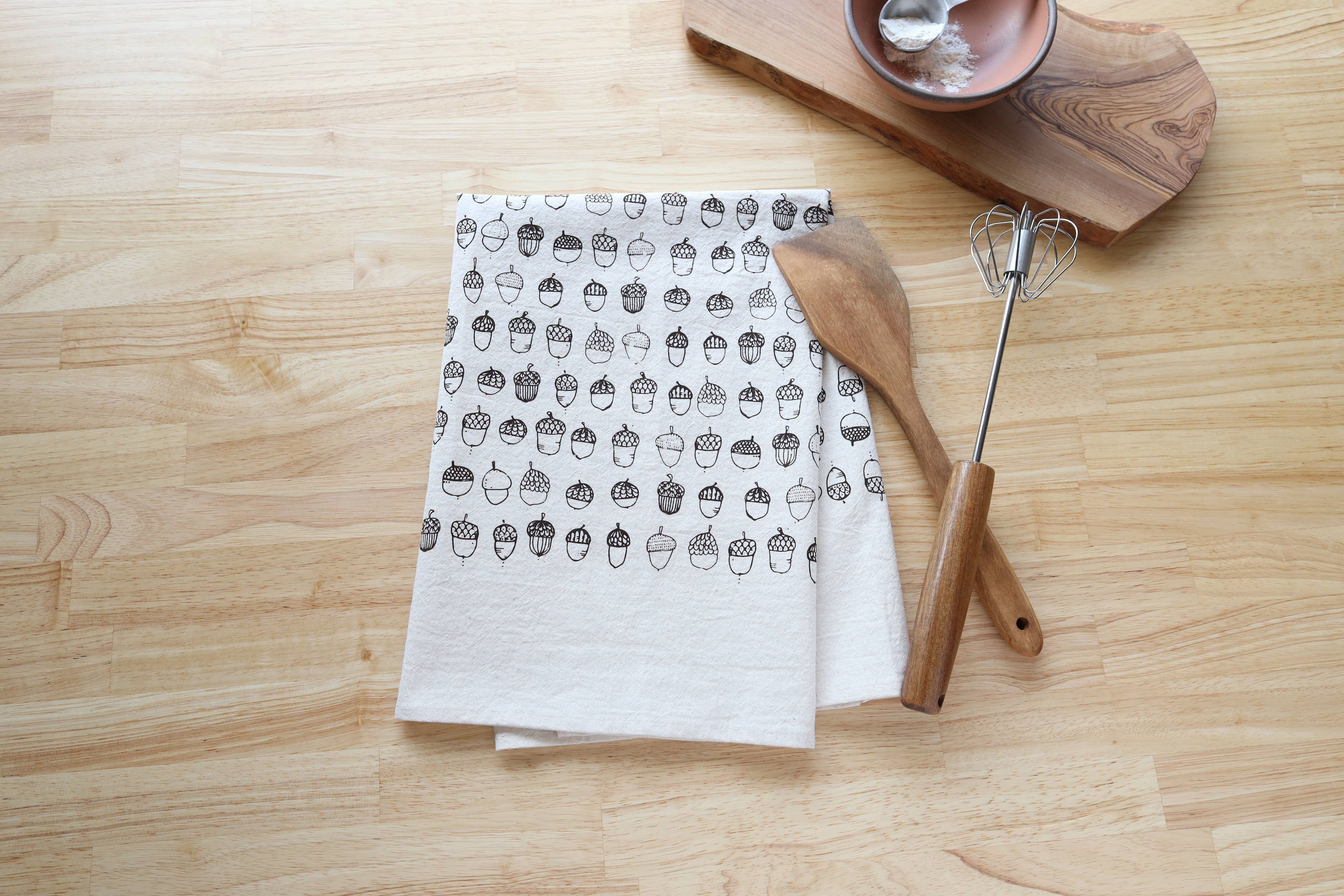 Acorn Fall Kitchen Towel – Natural Cotton Handprinted in USA