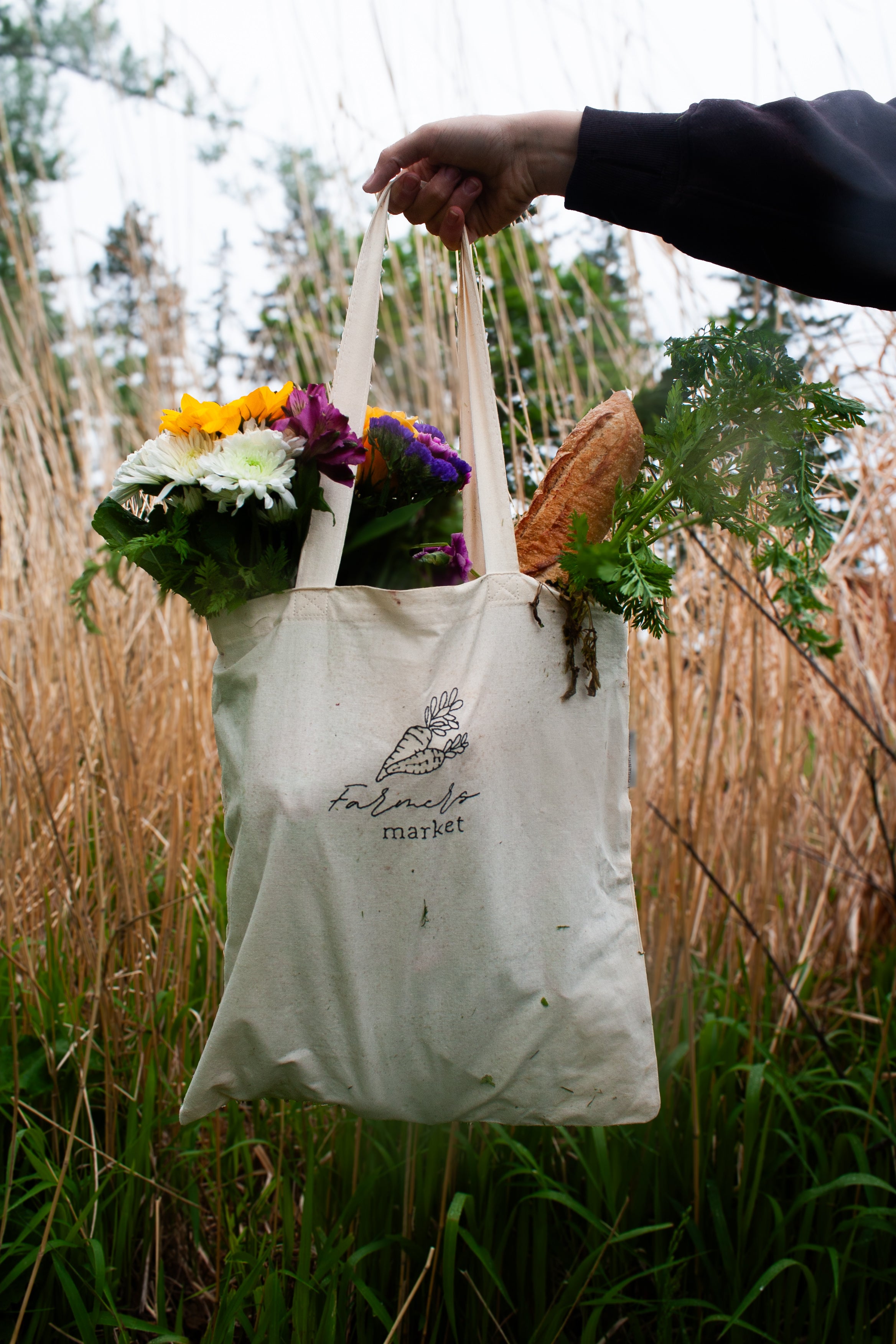 Farmers market embroidered tote