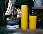 Skinny pillar candle and pottery saucer bundle