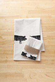 Pig Kitchen Towel, Handprinted Pig Tea Towel, Farm Towel