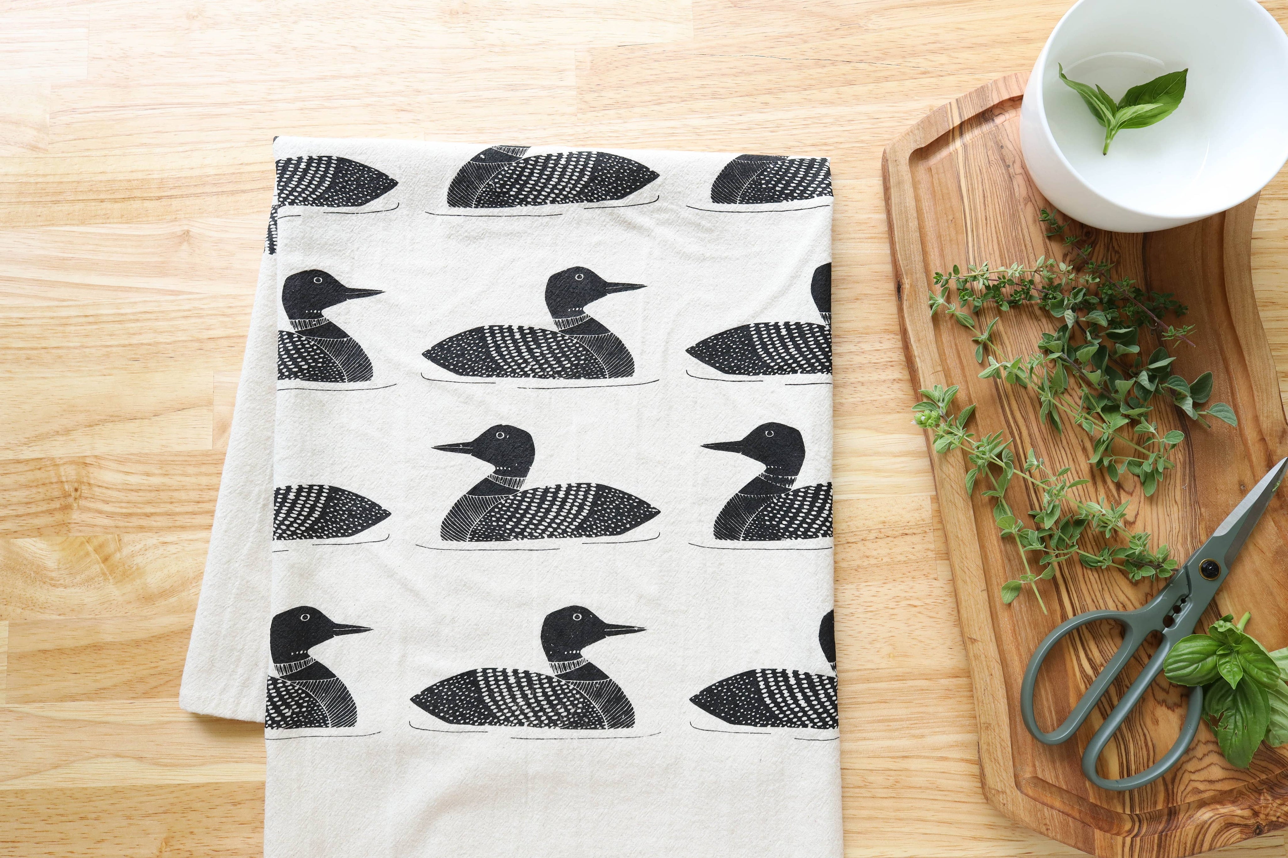 Common Loon Kitchen Towel –Hand Printed Loon Towel