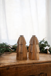 Set of Wooden Taper Candle Holder