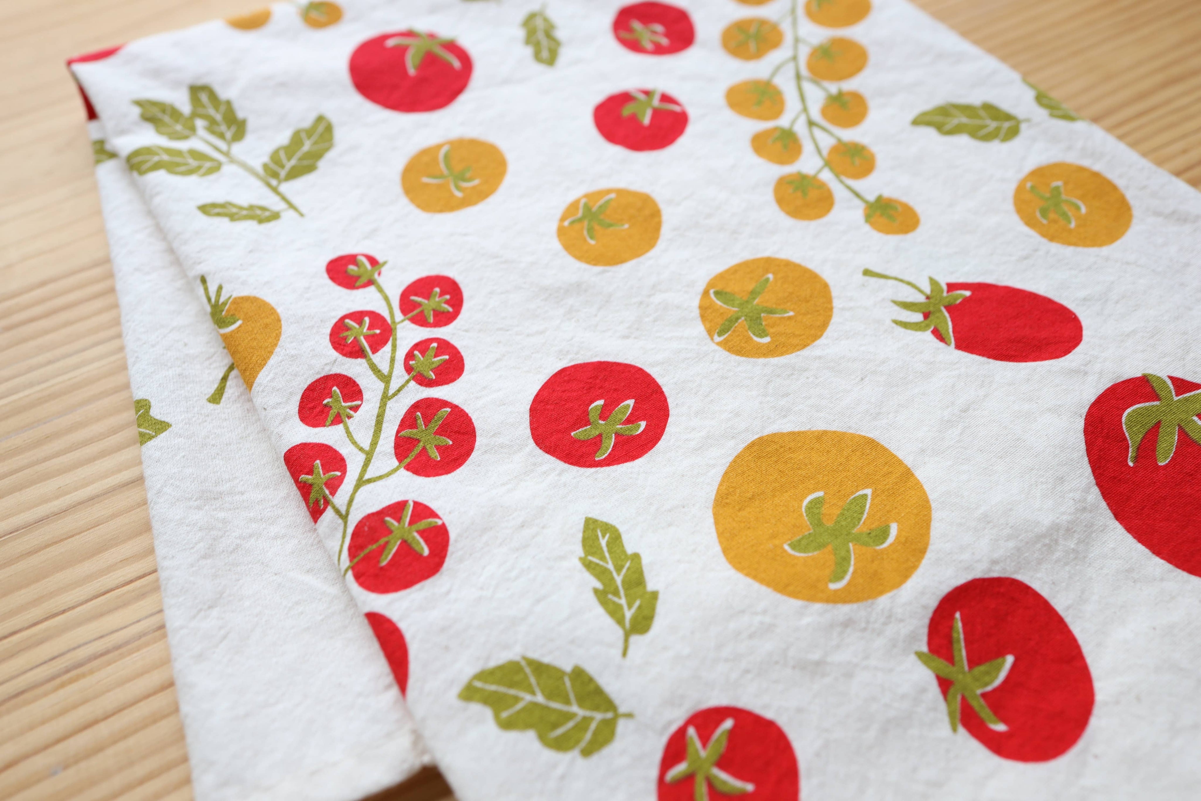 Tomato Tea Towel, Handprinted in USA, Natural Cotton