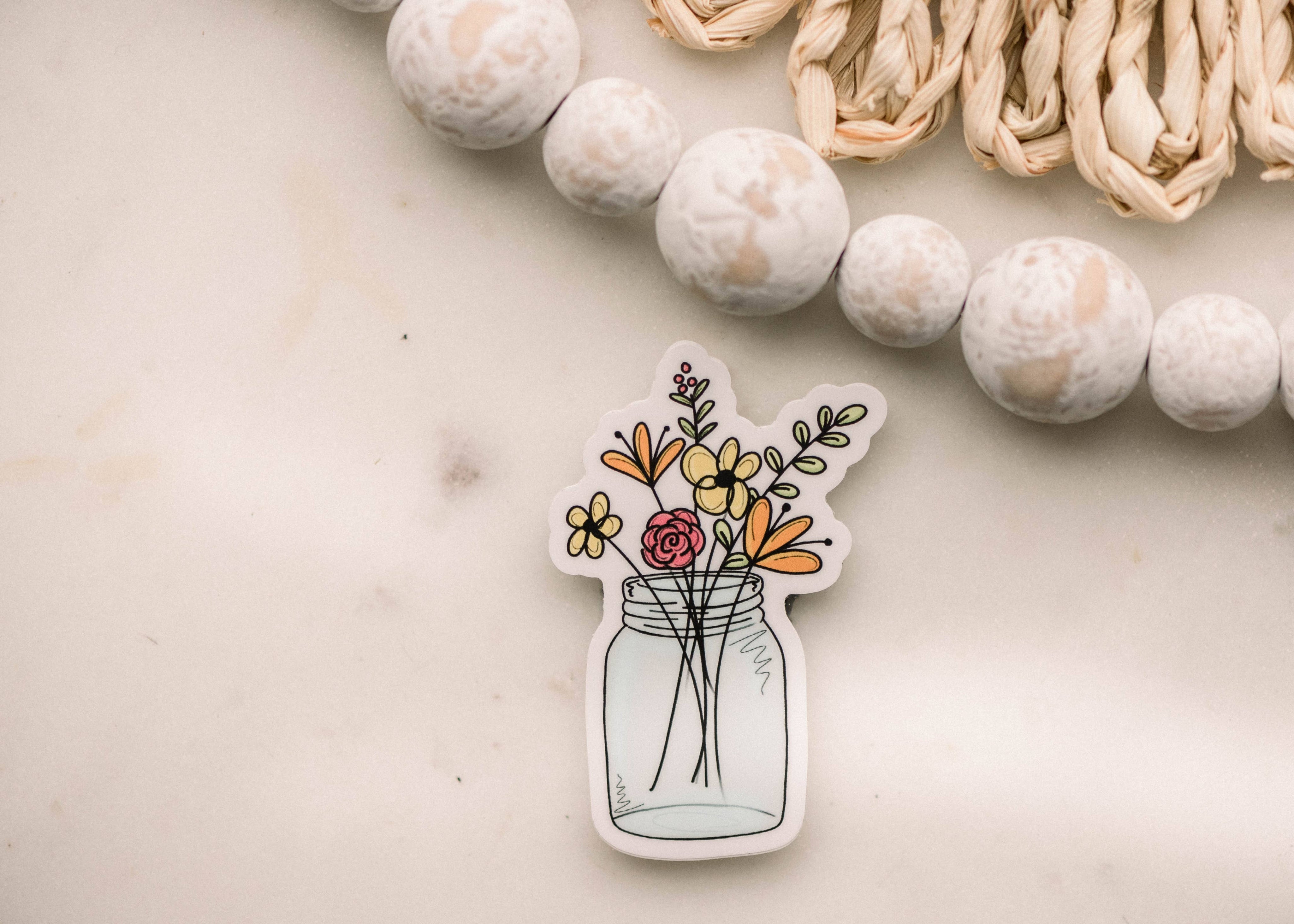 Original Mason Jar Flowers Vinyl Sticker, 3x3 in