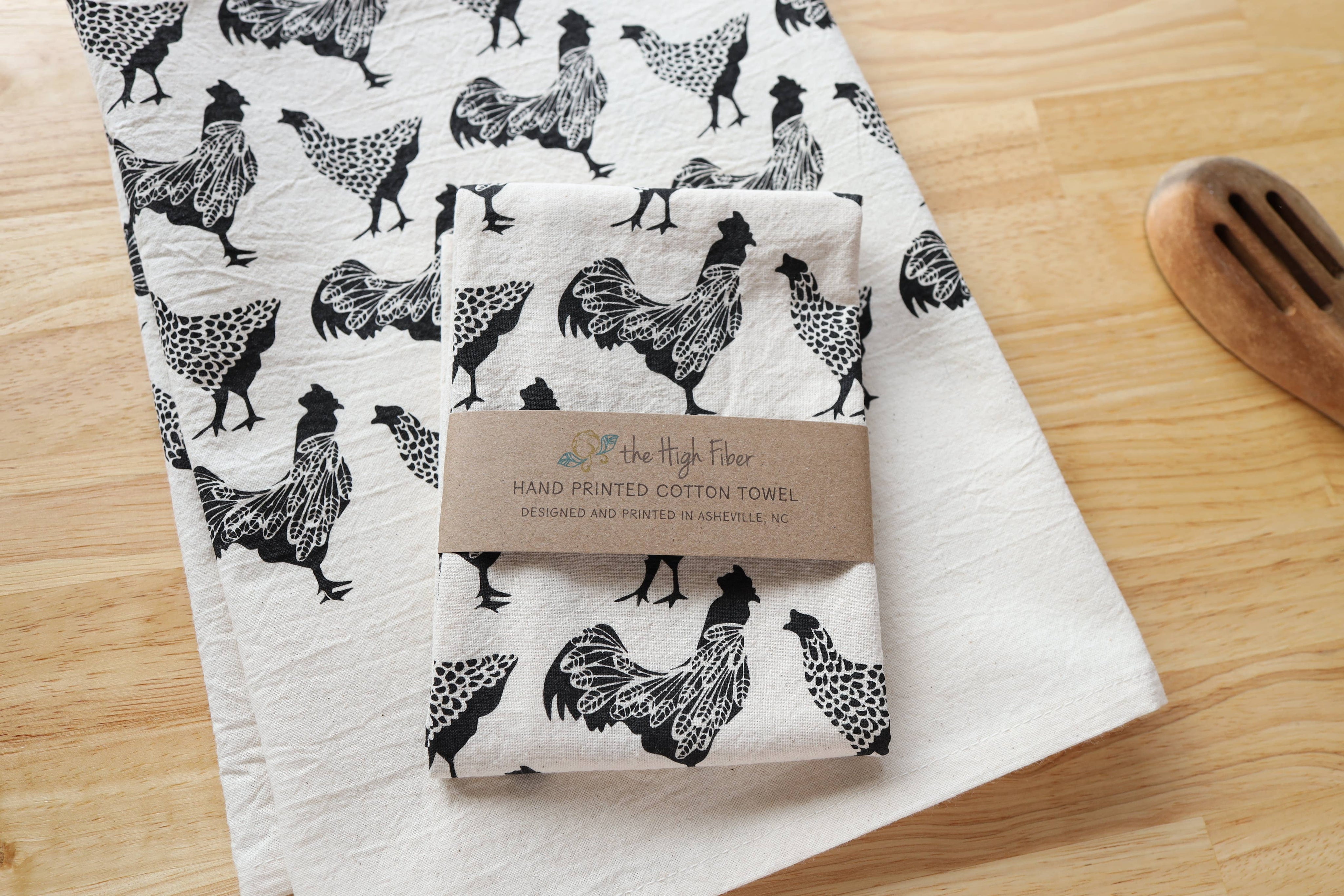 Chicken Kitchen Towel, Handprinted Chicken Tea Towel 