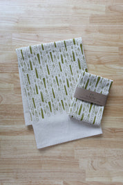Asparagus Cotton Kitchen Towel, Handprinted Tea Towel