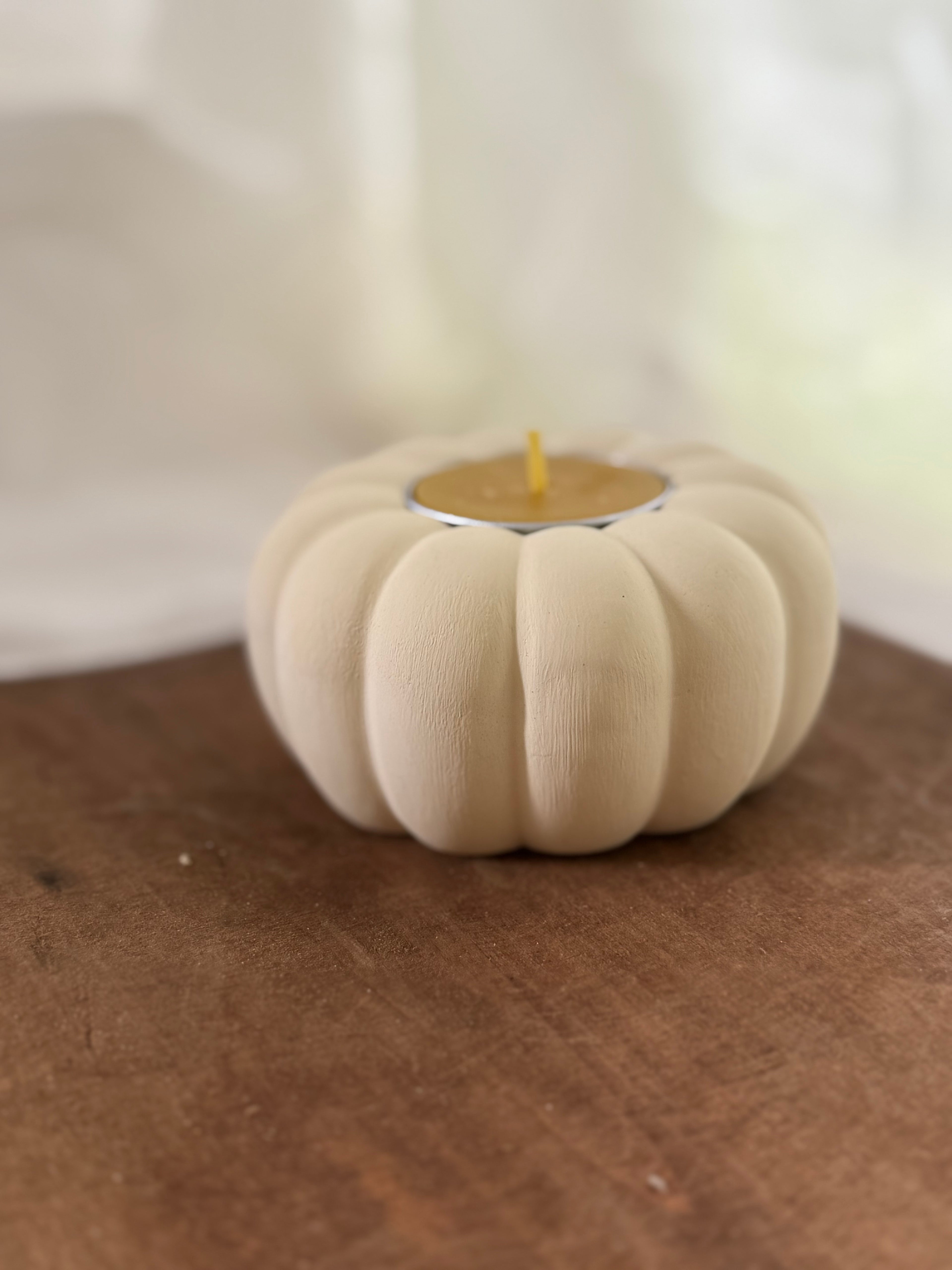 Concrete pumpkin with tea light