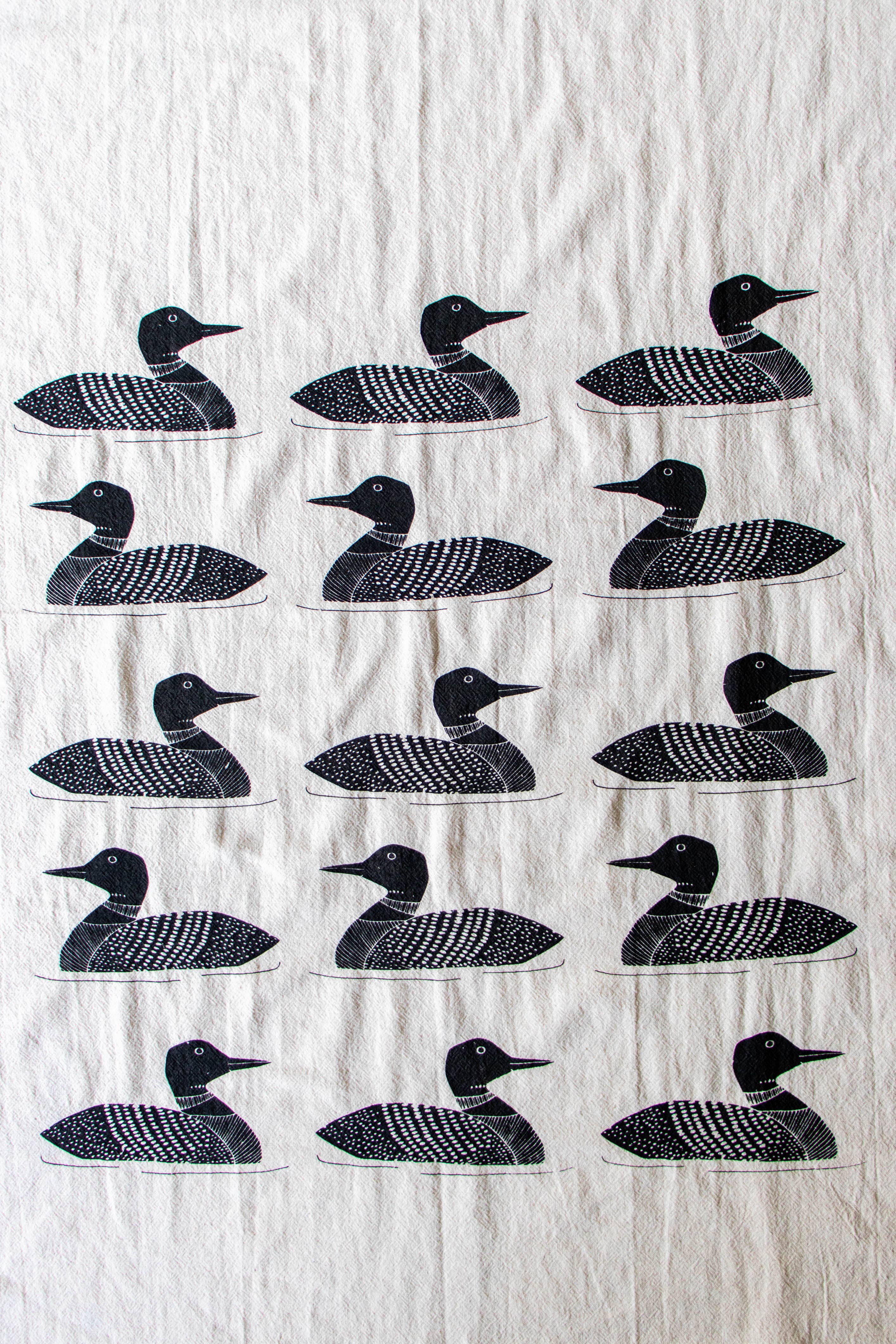 Common Loon Kitchen Towel –Hand Printed Loon Towel