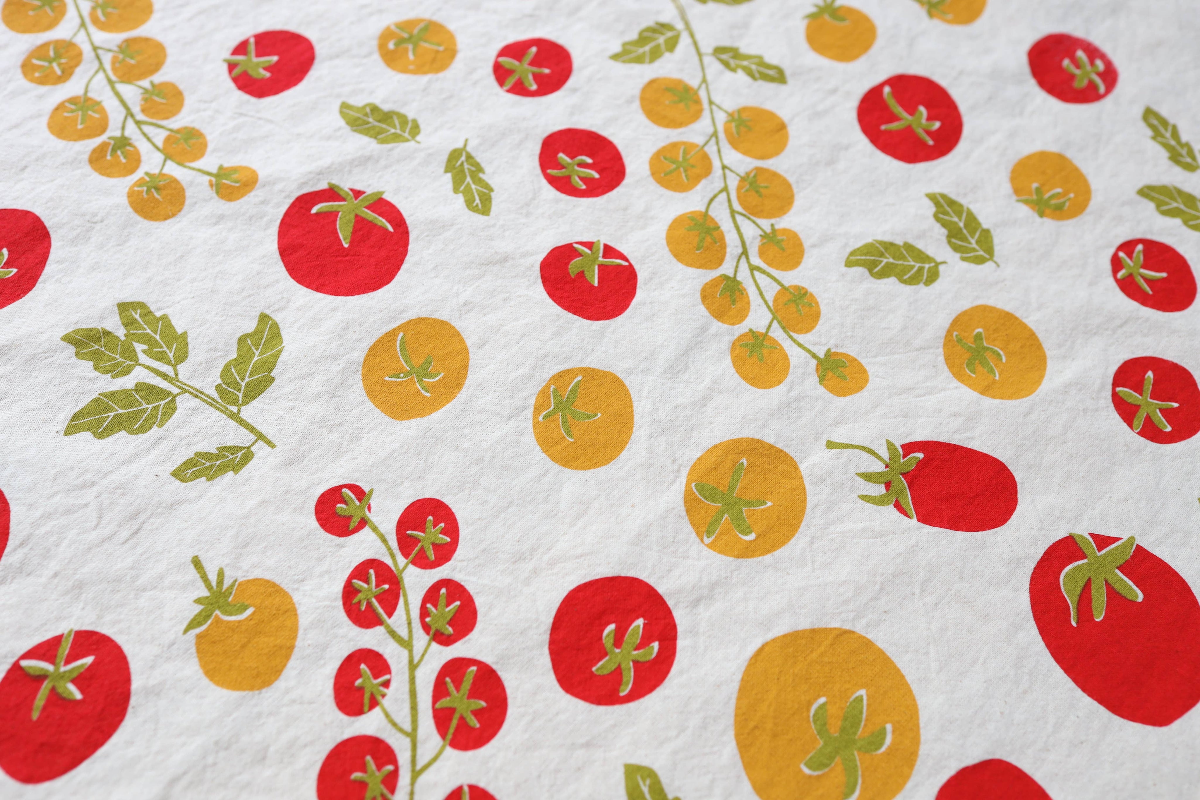 Tomato Tea Towel, Handprinted in USA, Natural Cotton