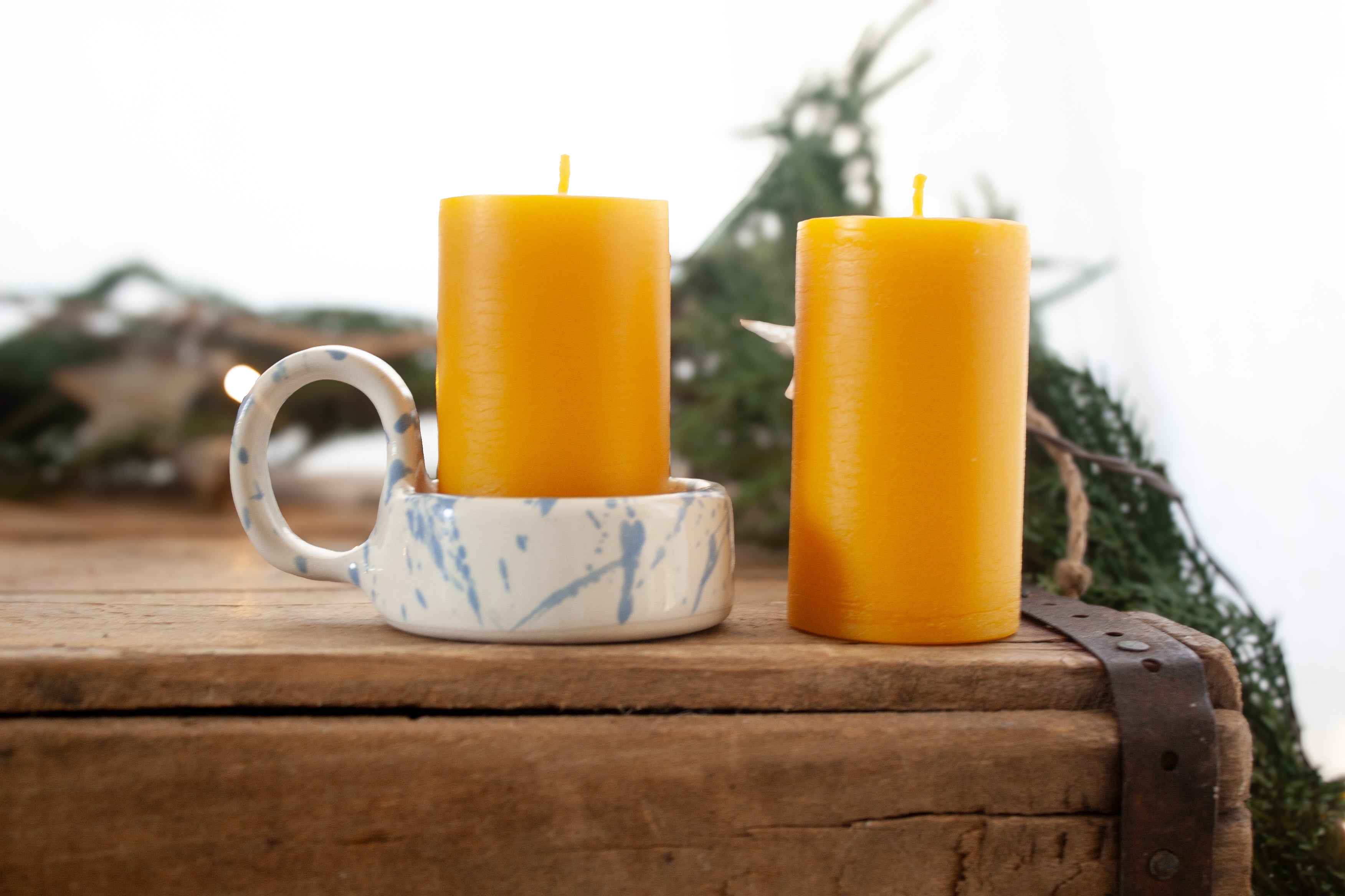 Pottery pillar candle holder