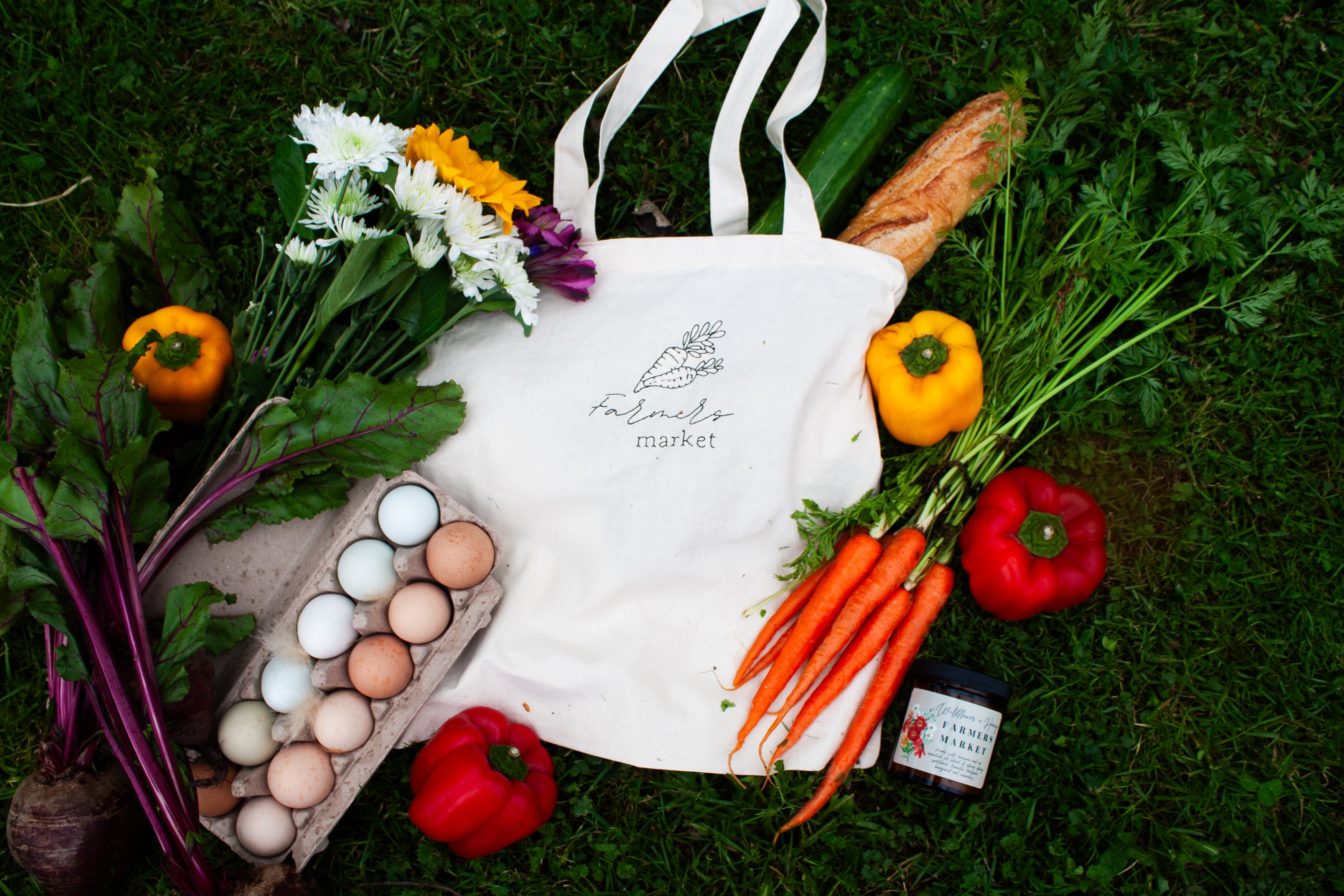 Farmers market embroidered tote