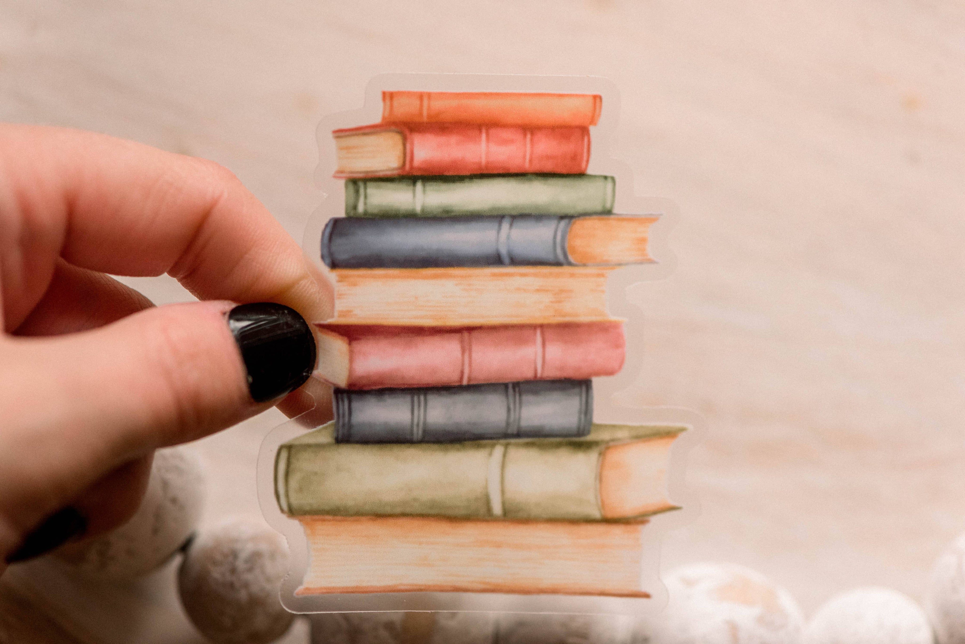 Stack Of Books, Clear Vinyl Sticker, 3in.