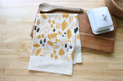 Autumn Leaves and Acorns Kitchen Towel, Handprinted 