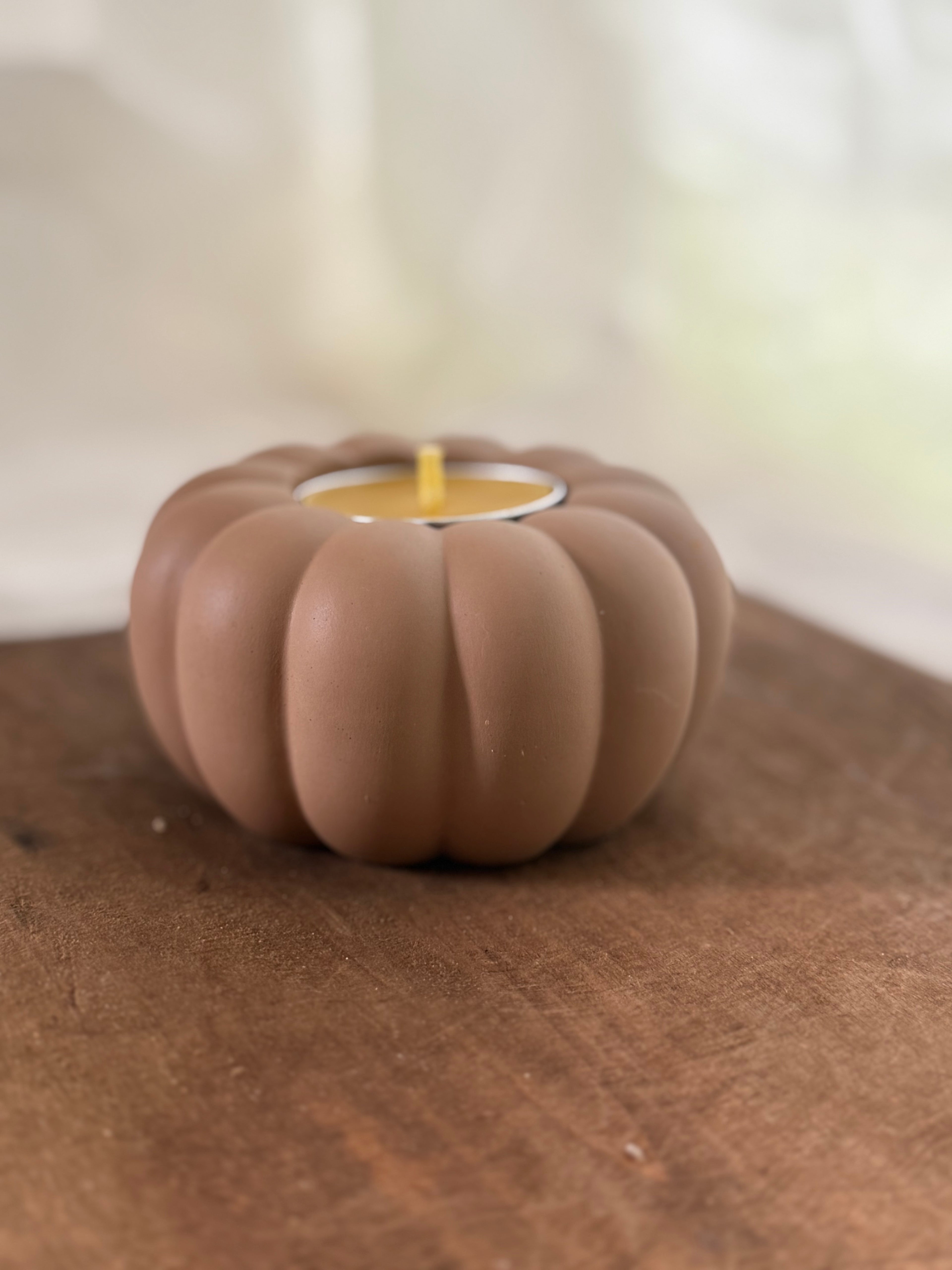 Concrete pumpkin with tea light