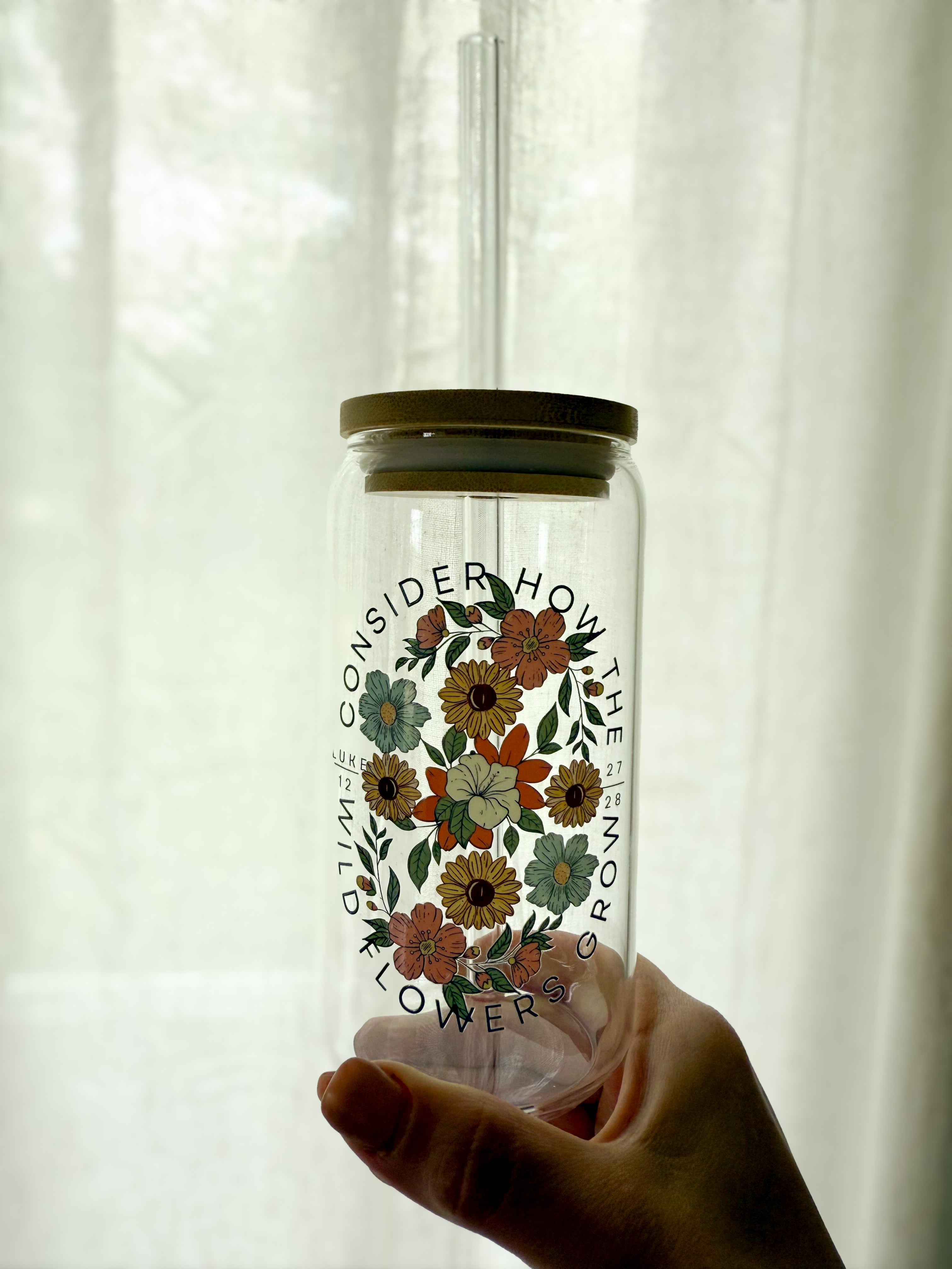 Consider the Wildflowers Christian Glass Can with Bamboo Lid