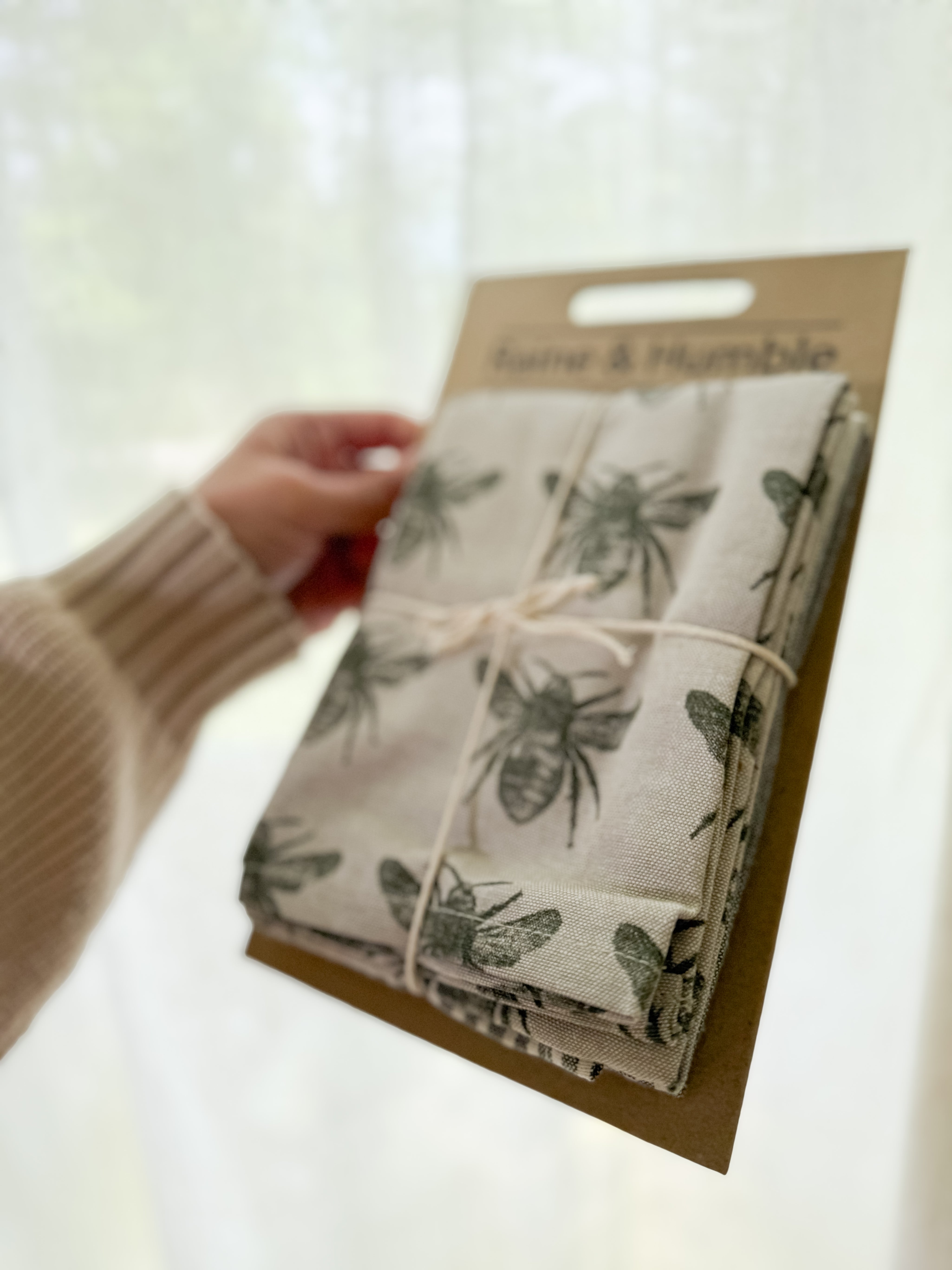 Olive Green Honey Bee Tea Towel Pack