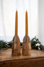 Set of Wooden Taper Candle Holder