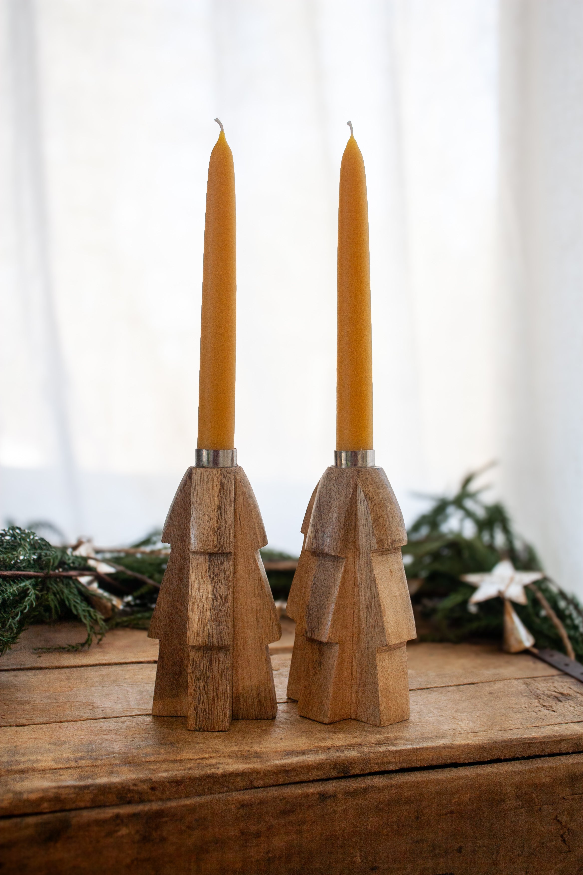 Set of Wooden Taper Candle Holder (tapers not included)