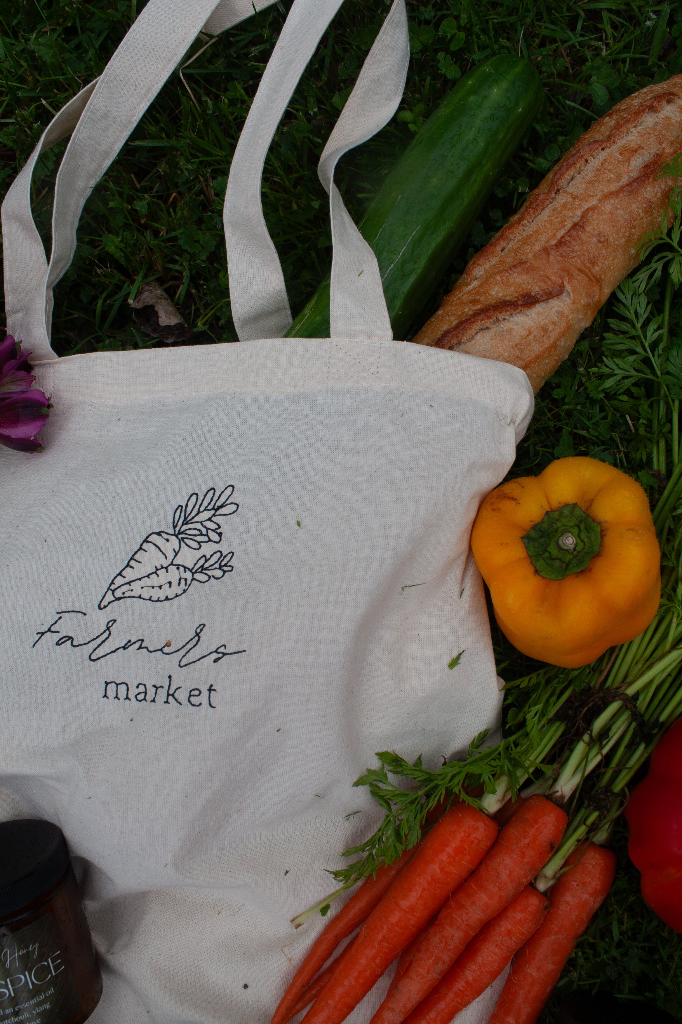 Farmers market embroidered tote