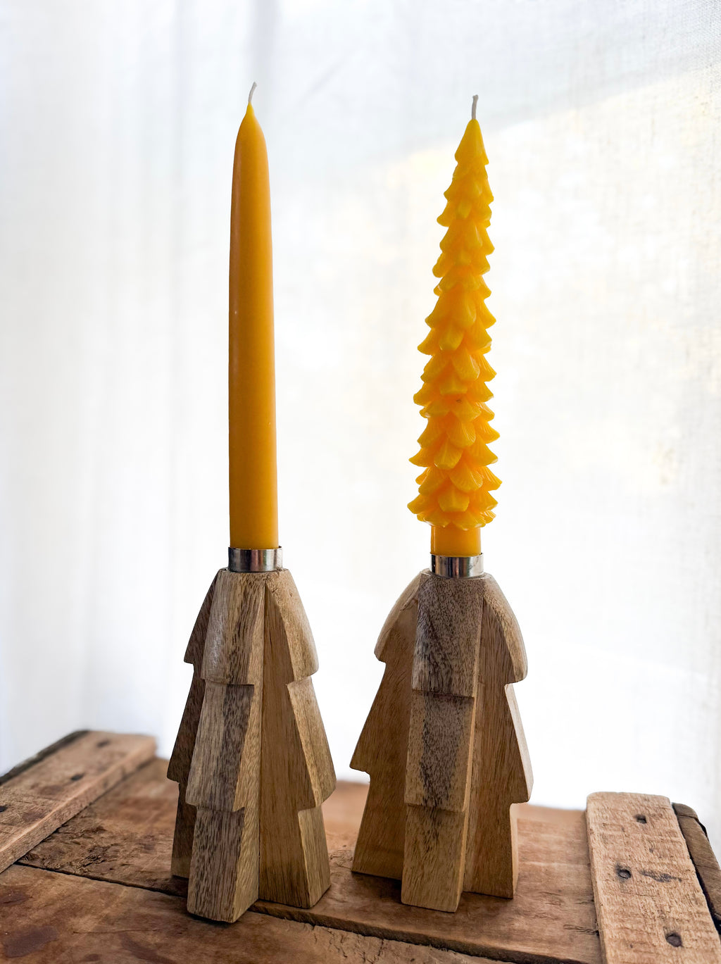 Set of Wooden Taper Candle Holder