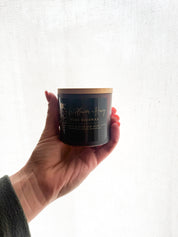 4oz frosted amber beeswax candle with bamboo lid