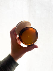 4oz frosted amber beeswax candle with bamboo lid