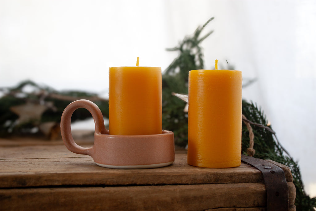 Pottery pillar candle holder