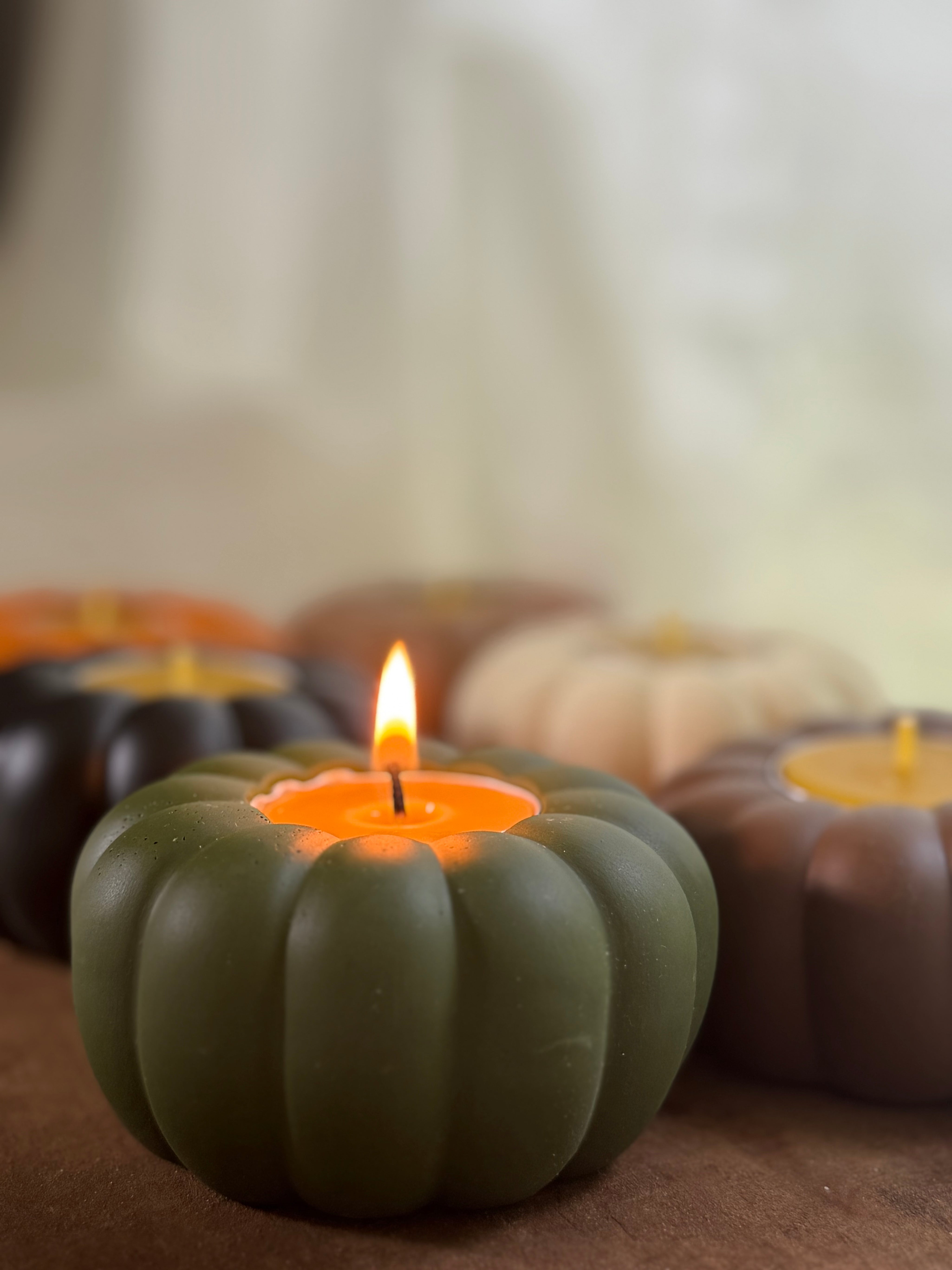 Concrete pumpkin with tea light