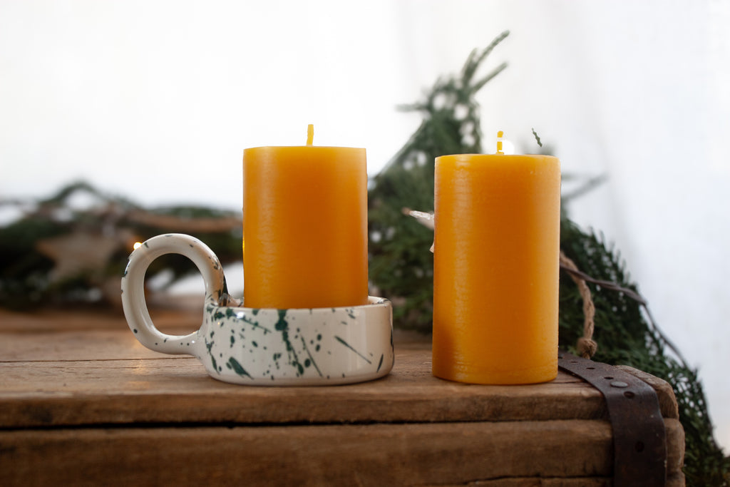 Pottery pillar candle holder