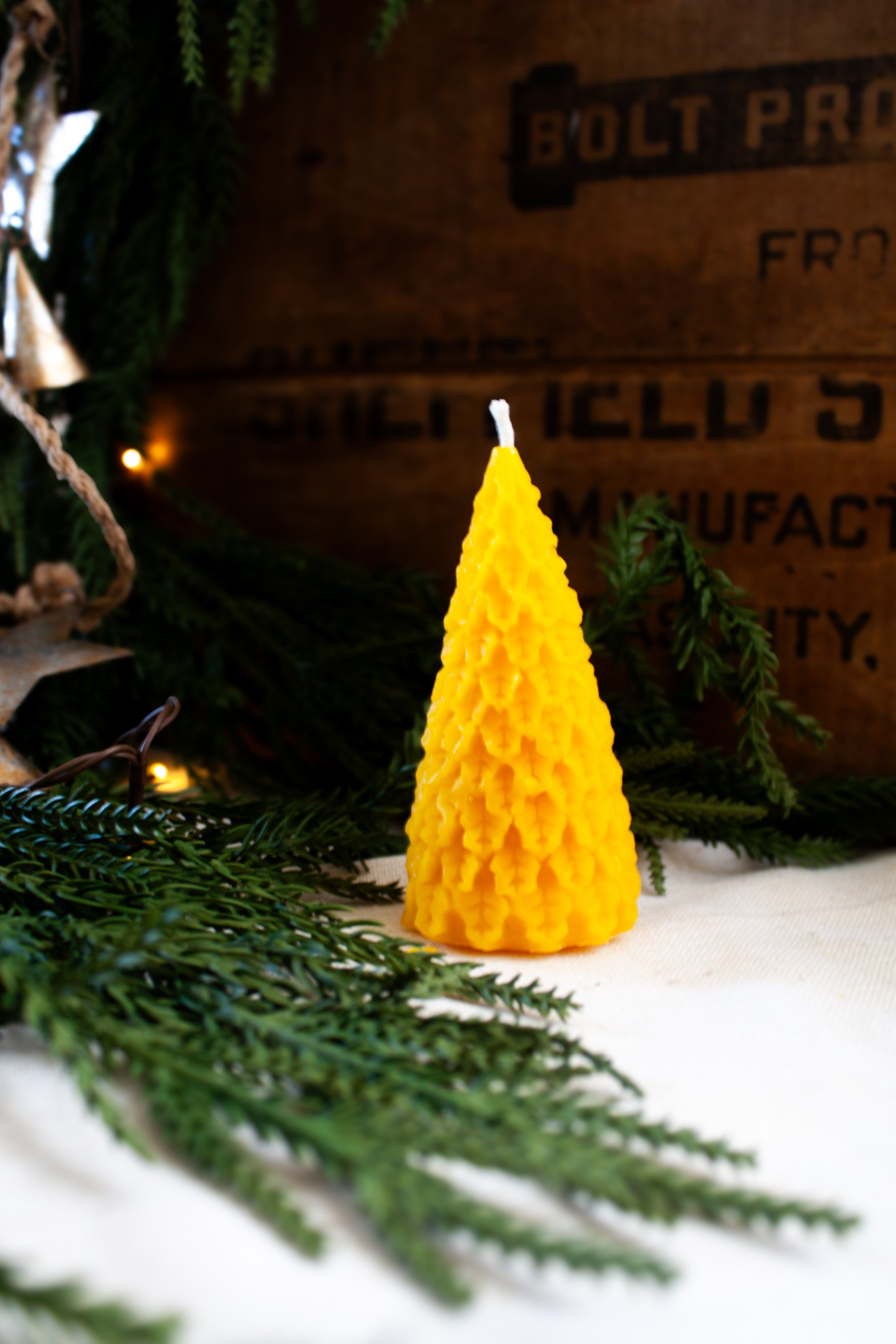 Holly leaf  pine tree candle