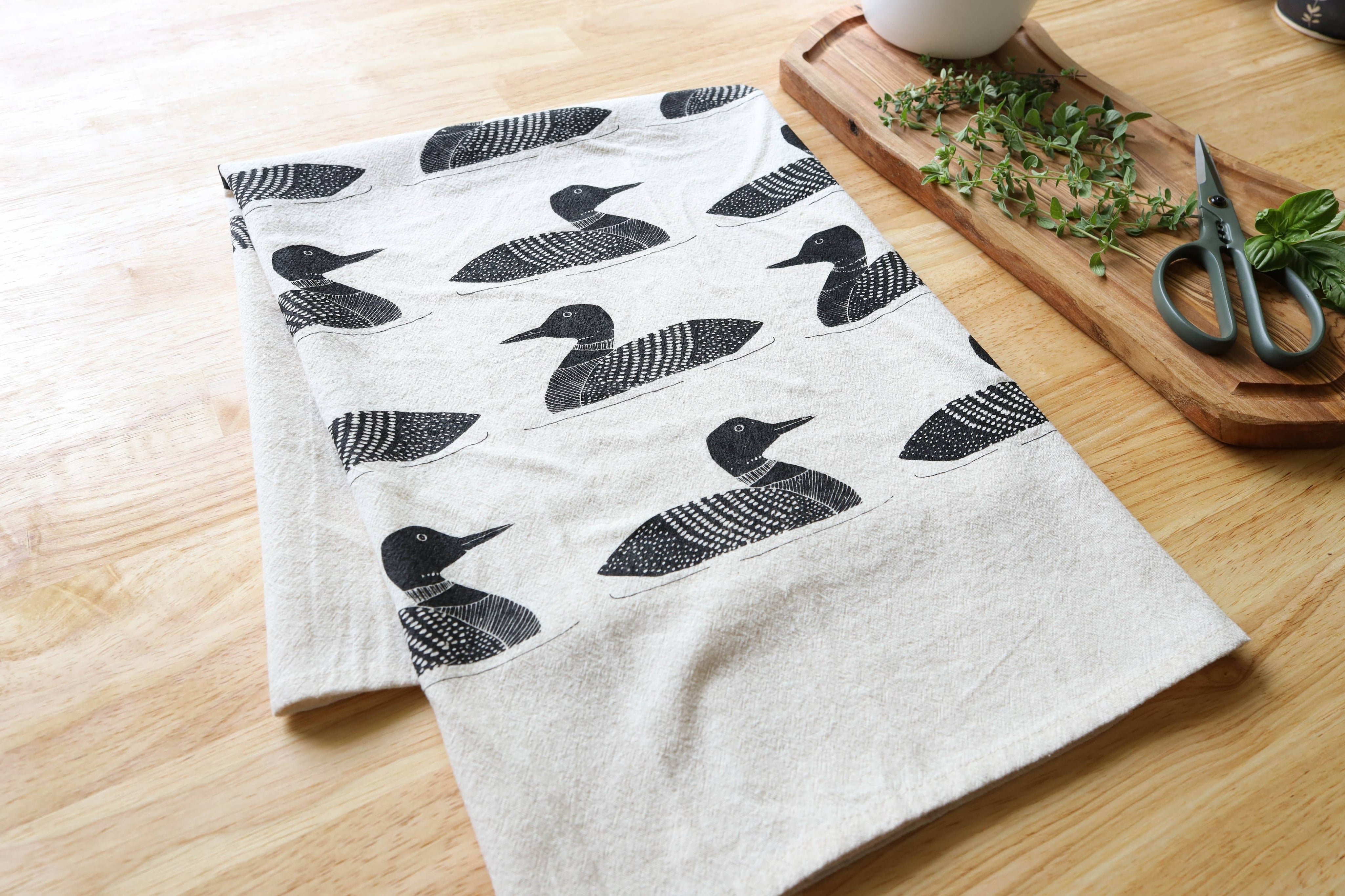 Common Loon Kitchen Towel –Hand Printed Loon Towel