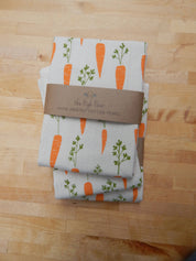 Carrot Kitchen Towel, Handprinted Garden Tea Towel