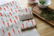 Carrot Kitchen Towel, Handprinted Garden Tea Towel
