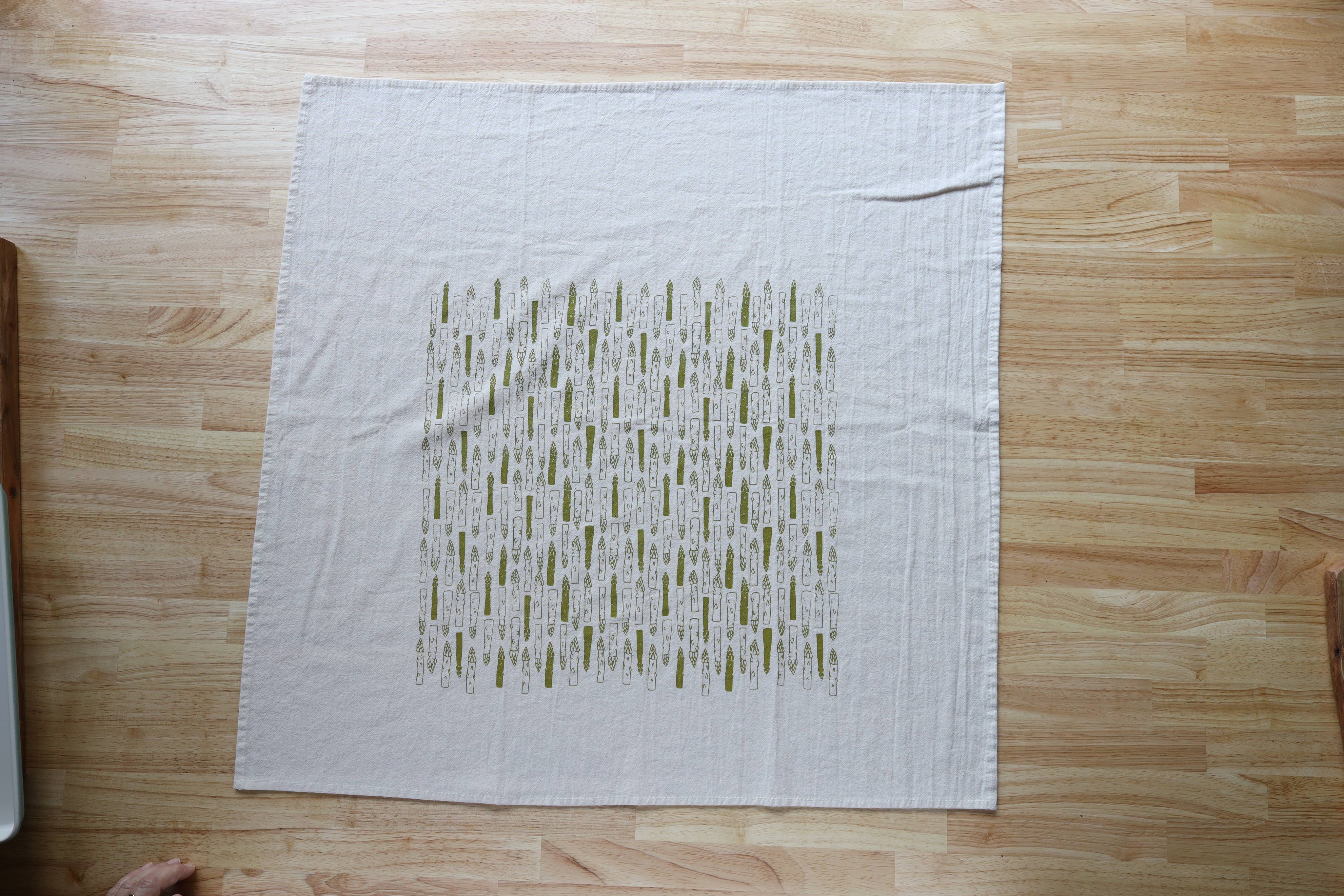Asparagus Cotton Kitchen Towel, Handprinted Tea Towel