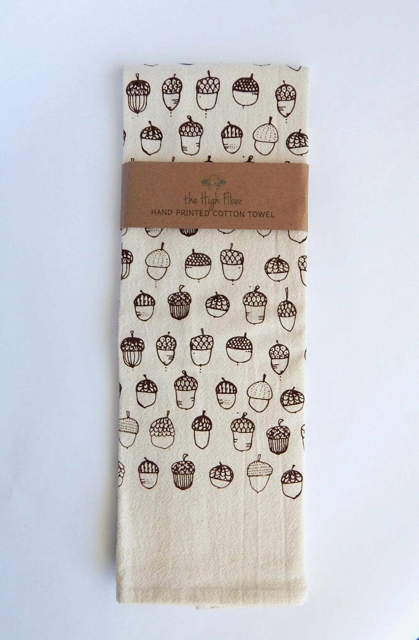 Acorn Fall Kitchen Towel – Natural Cotton Handprinted in USA
