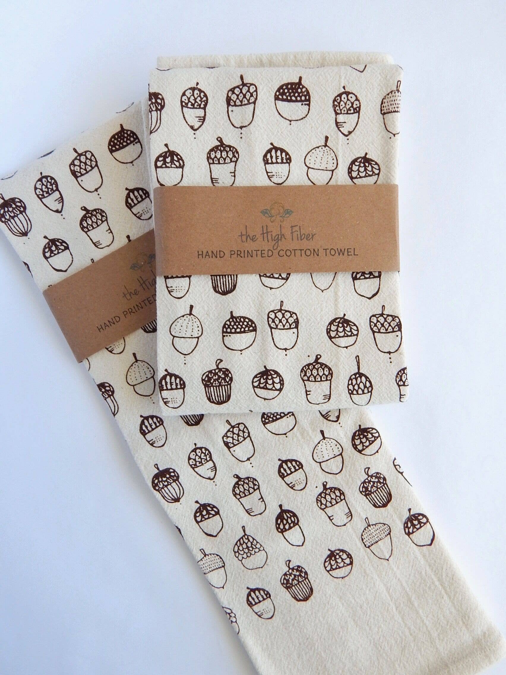 Acorn Fall Kitchen Towel – Natural Cotton Handprinted in USA