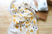 Autumn Leaves and Acorns Kitchen Towel, Handprinted 
